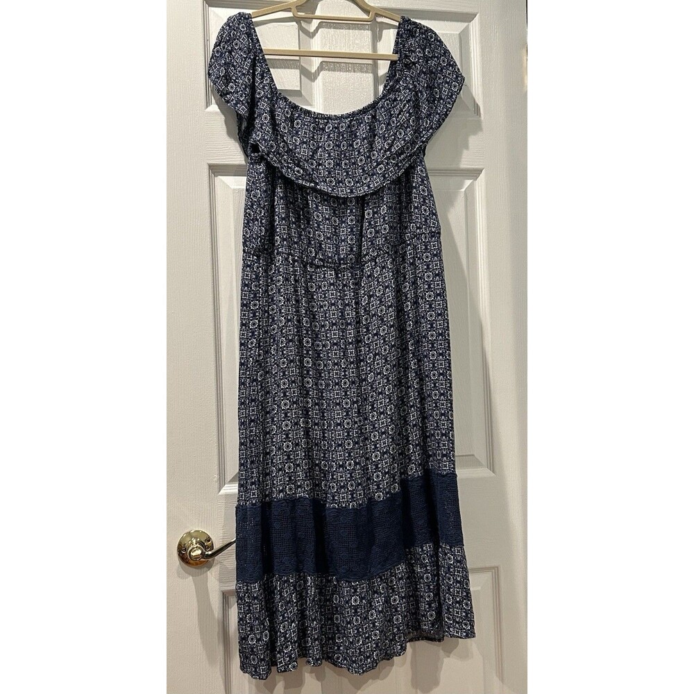 Liberty Love Navy Print Dress With Crochet Lace Hem Size 3XL